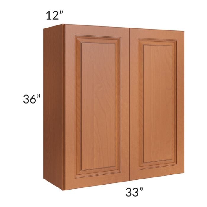 RTA Lexington Cinnamon Glaze 33" x 36" Wall Cabinet with Mullion Glass Door