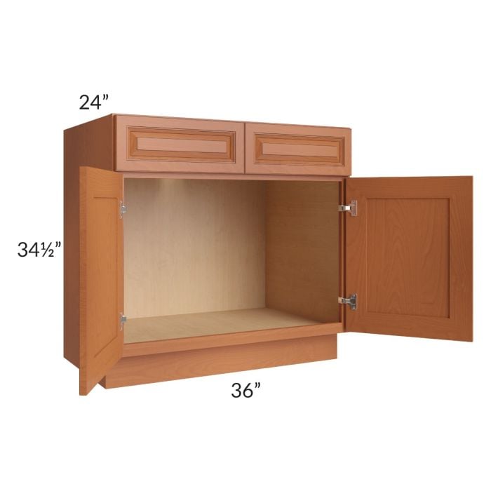 RTA Lexington Cinnamon Glaze 36" Sink Base Cabinet with 1 Decorative End Panel