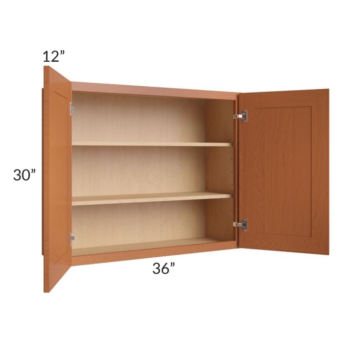 RTA Lexington Cinnamon Glaze 36" x 30" Wall Cabinet with 1 Decorative End Panel