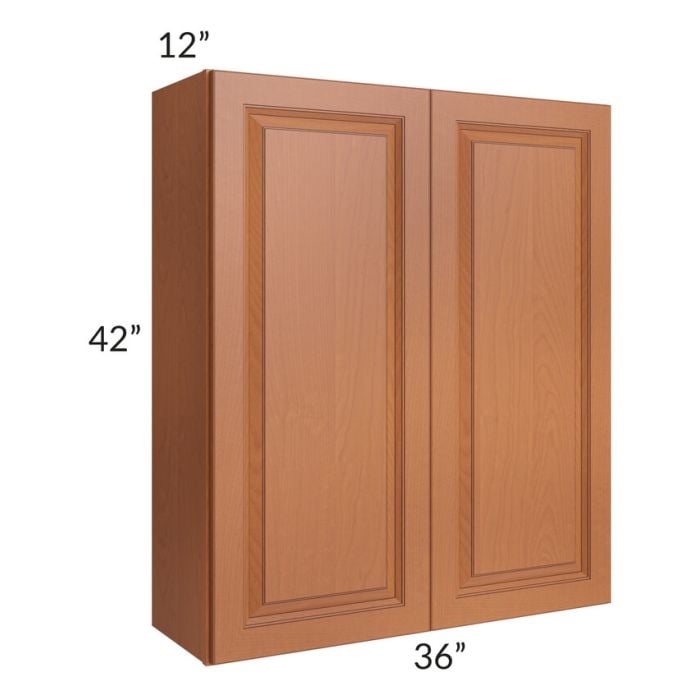 RTA Lexington Cinnamon Glaze 36" x 42" Wall Cabinet with 2 Decorative End Panels and Mullion Glass Door