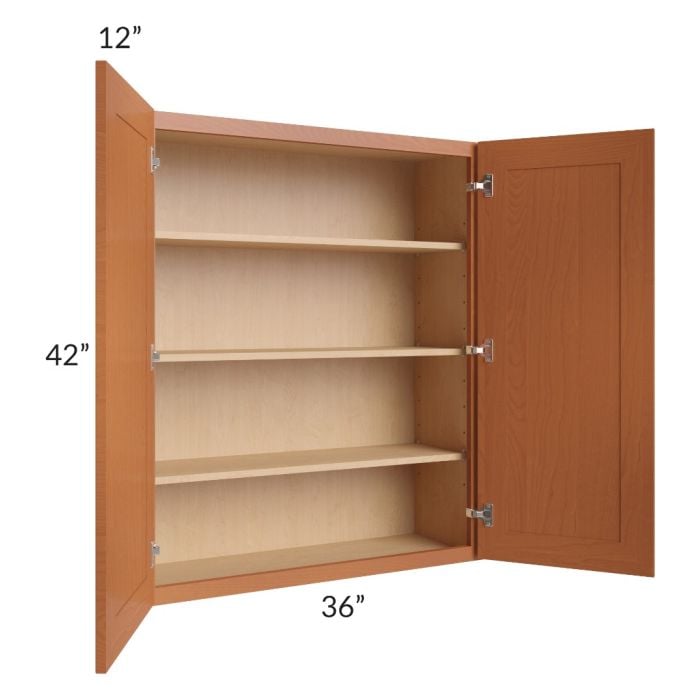 RTA Lexington Cinnamon Glaze 36" x 42" Wall Cabinet with 2 Decorative End Panels and Mullion Glass Door