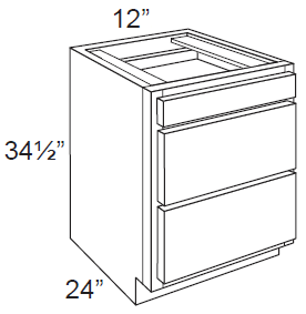 RTA Linen Shaker 12" 3-Drawer Base Cabinet with 2 Decorative End Panels