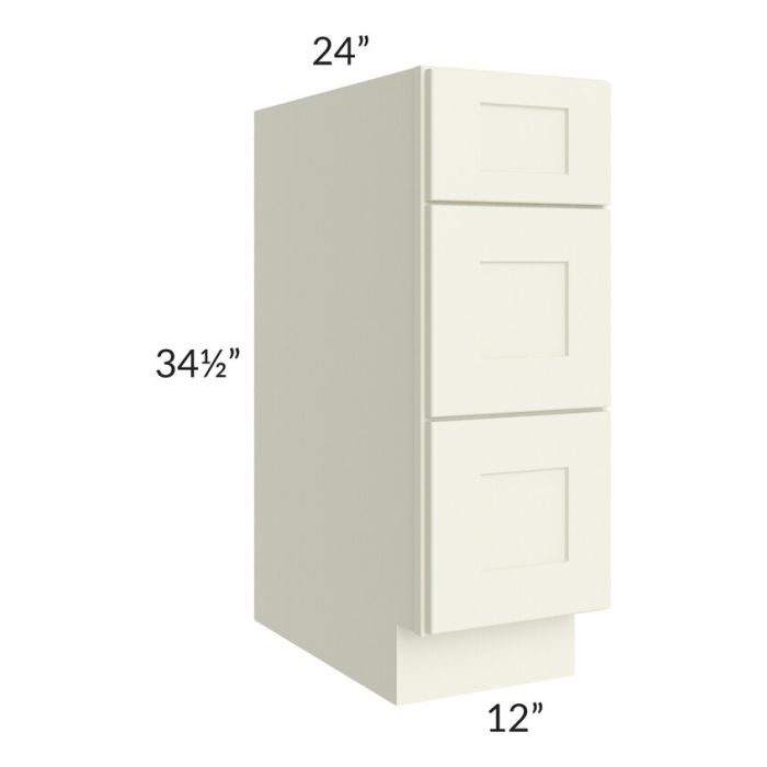RTA Linen Shaker 12" 3-Drawer Base Cabinet with 2 Decorative End Panels
