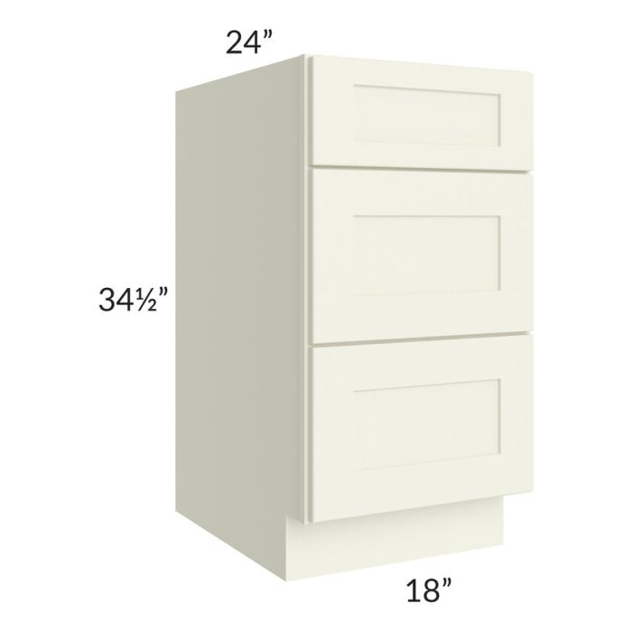 RTA Linen Shaker 18" 3-Drawer Base Cabinet with 1 Decorative End Panel