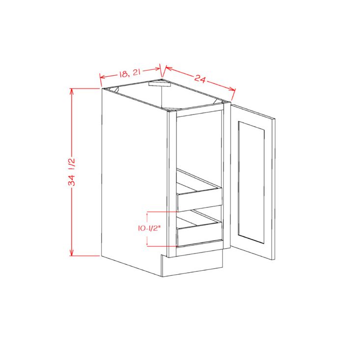 RTA Linen Shaker 18" Full Height Door Base Cabinet with 2 Rollout Trays