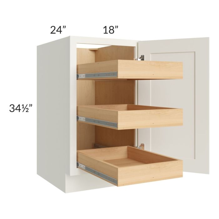 RTA Linen Shaker 18" Full Height Door Base Cabinet with 3 Rollout Trays and 1 Decorative End Panel