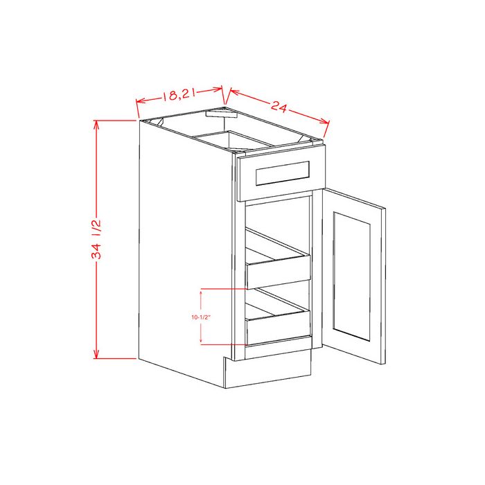 RTA Linen Shaker 21" Base Cabinet with 2 Rollout Trays and 1 Decorative End Panel