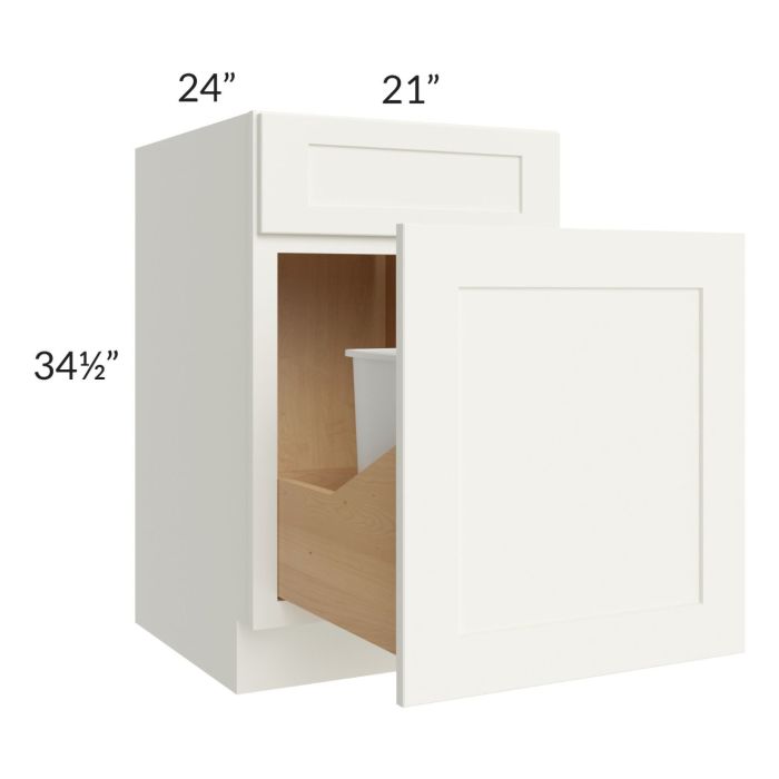 RTA Linen Shaker 21" Base Cabinet with Double Trashcan Pullout and 1 Decorative End Panel