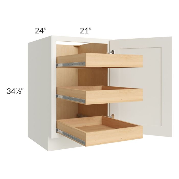 RTA Linen Shaker 21" Full Height Door Base Cabinet with 3 Rollout Trays and 1 Decorative End Panel