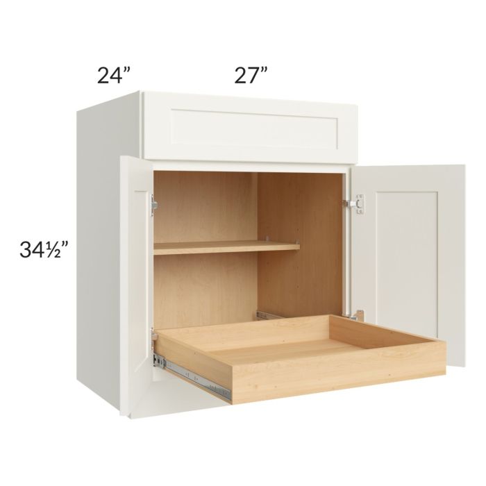 RTA Linen Shaker 27" Base Cabinet with 1 Rollout Tray and 1 Decorative End Panel