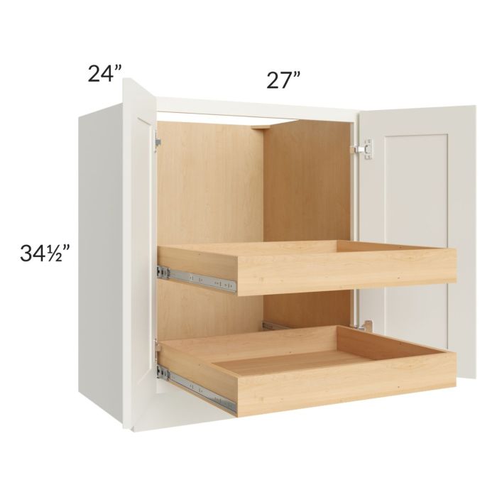 RTA Linen Shaker 27" Full Height Base Cabinet with 2 Rollout Trays and 1 Decorative End Panel