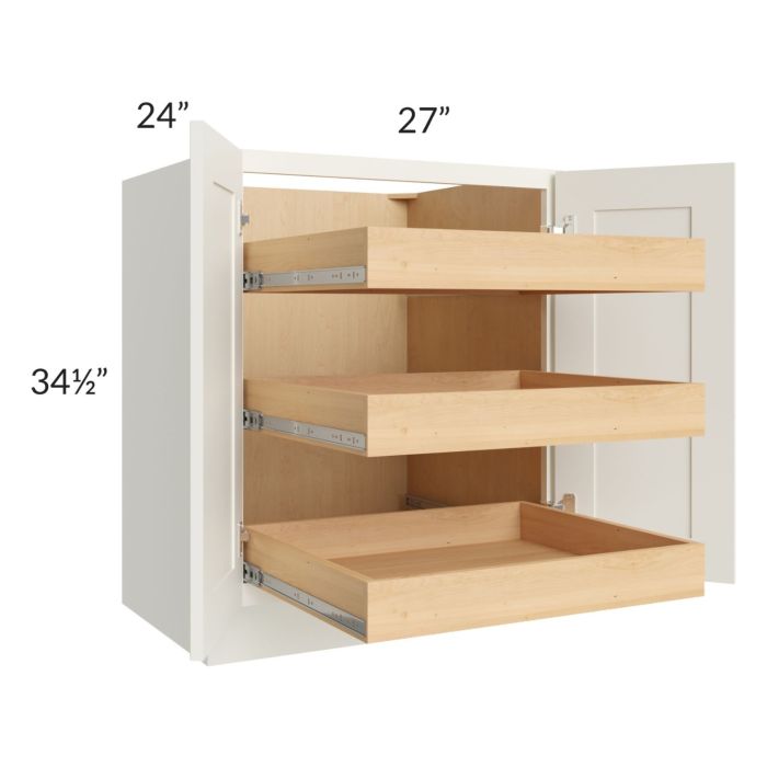 RTA Linen Shaker 27" Full Height Base Cabinet with 3 Rollout Trays and 1 Decorative End Panel