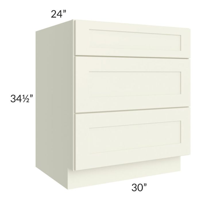 RTA Linen Shaker 30" 3-Drawer Base Cabinet with 2 Decorative End Panels