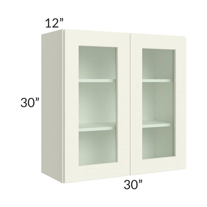 RTA Linen Shaker 30" x 30" Wall Glass Door Cabinet (Prepped for Glass Doors) with 2 Decorative End Panels