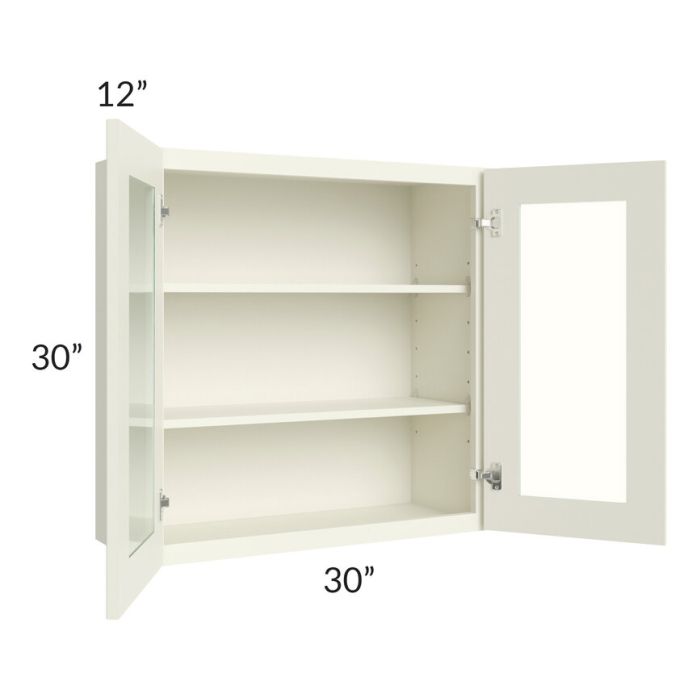 RTA Linen Shaker 30" x 30" Wall Glass Door Cabinet (Prepped for Glass Doors) with 2 Decorative End Panels