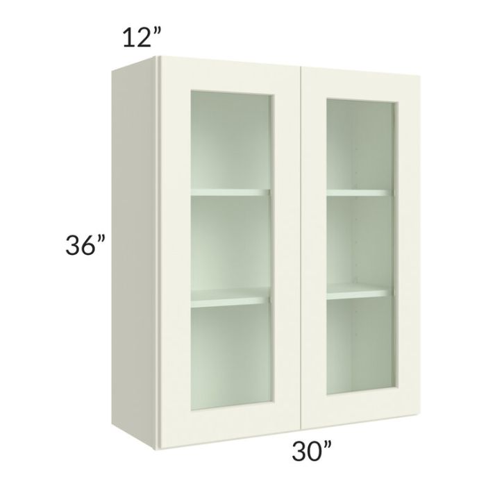RTA Linen Shaker 30" x 36" Wall Glass Door Cabinet (Prepped for Glass Doors) with 1 Decorative End Panel