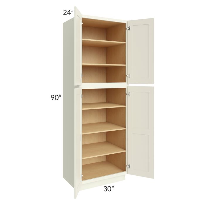 RTA Linen Shaker 30" x 90" x 24" Wall Pantry Cabinet with 1 Decorative End Panel and 3 Roll Out Trays