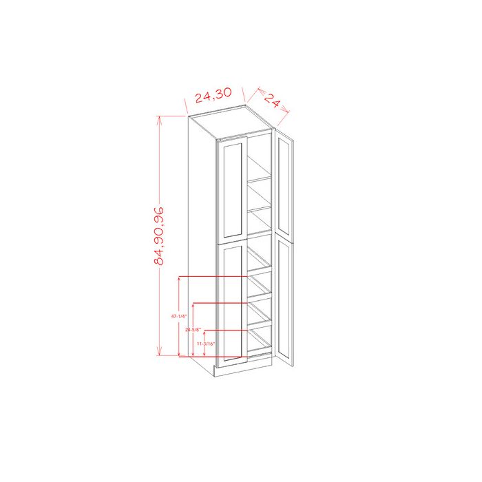 RTA Linen Shaker 30" x 90" x 24" Wall Pantry Cabinet with 4 Rollout Trays