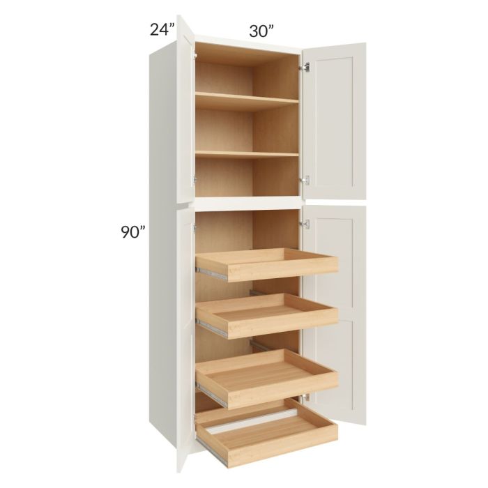 RTA Linen Shaker 30" x 90" x 24" Wall Pantry Cabinet with 4 Rollout Trays
