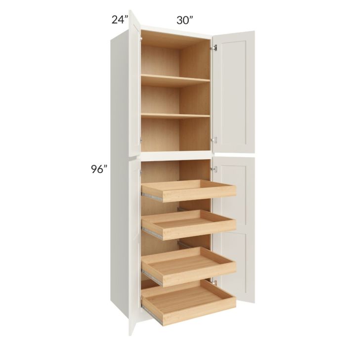 RTA Linen Shaker 30" x 96" x 24" Wall Pantry Cabinet with 4 Rollout Trays