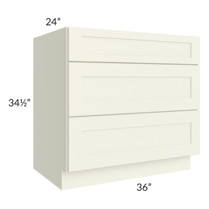 RTA Linen Shaker 36" 3-Drawer Base Cabinet with 2 Decorative End Panels