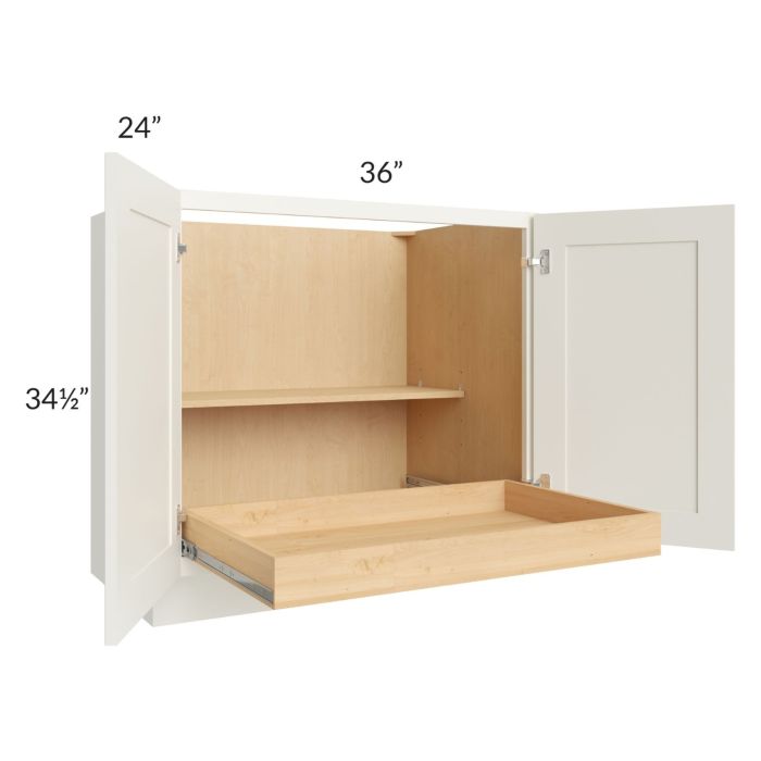 RTA Linen Shaker 36" Full Height Base Cabinet with 1 Rollout Tray and 1 Decorative End Panel