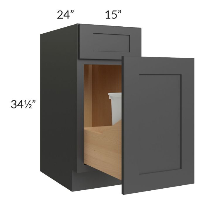 RTA Madison Black Shaker 15" Base Cabinet with Single Trashcan Pullout and 1 Decorative End Panel