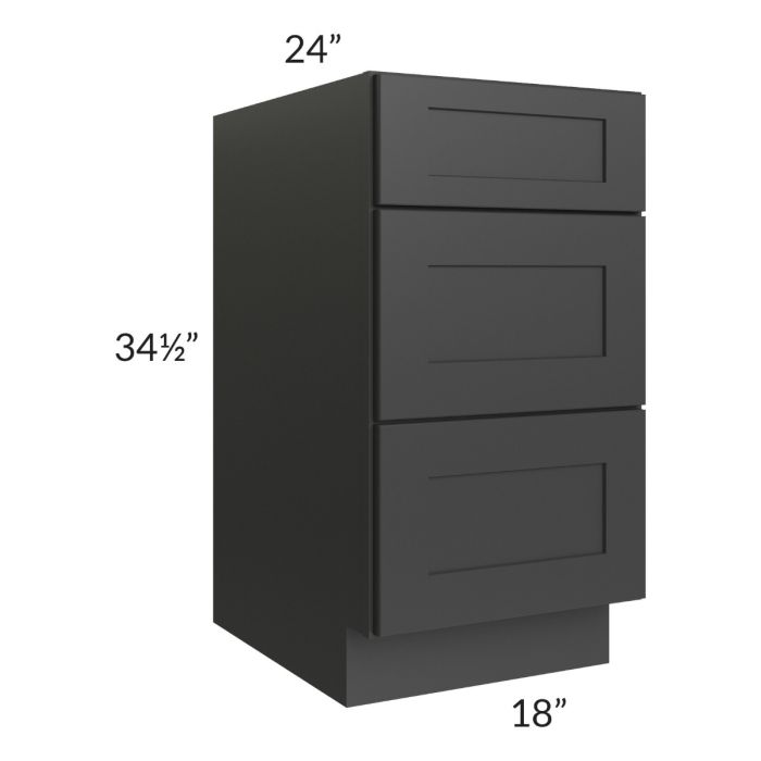 RTA Madison Black Shaker 18" 3-Drawer Base Cabinet with 1 Decorative End Panel