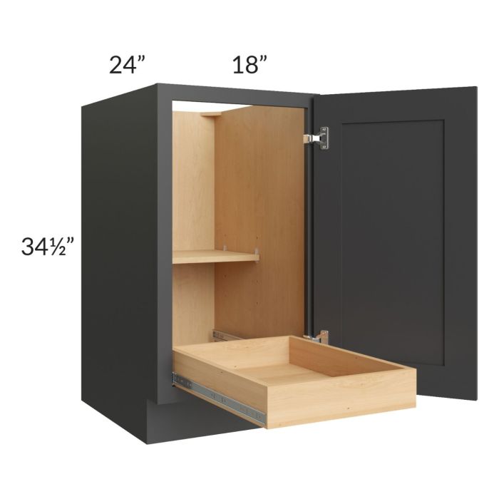 RTA Madison Black Shaker 18" Full Height Door Base Cabinet with 1 Rollout Tray and 2 Decorative End Panels