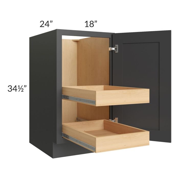 RTA Madison Black Shaker 18" Full Height Door Base Cabinet with 2 Rollout Trays and 1 Decorative End Panel