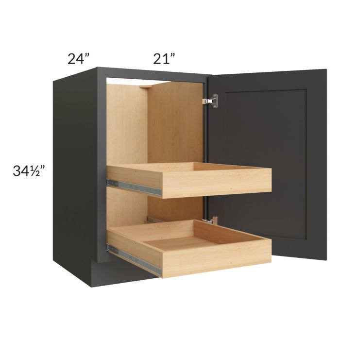 RTA Madison Black Shaker 21" Full Height Door Base Cabinet with 2 Rollout Trays