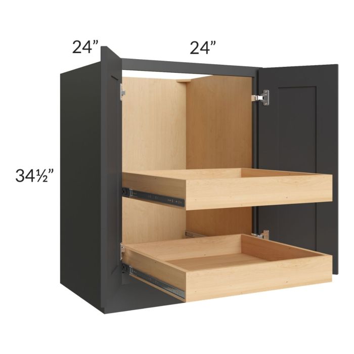 RTA Madison Black Shaker 24" Full Height Base Cabinet with 2 Rollout Trays