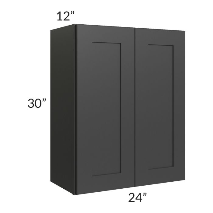 RTA Madison Black Shaker 24" x 30" Wall Cabinet with 2 Decorative End Panels