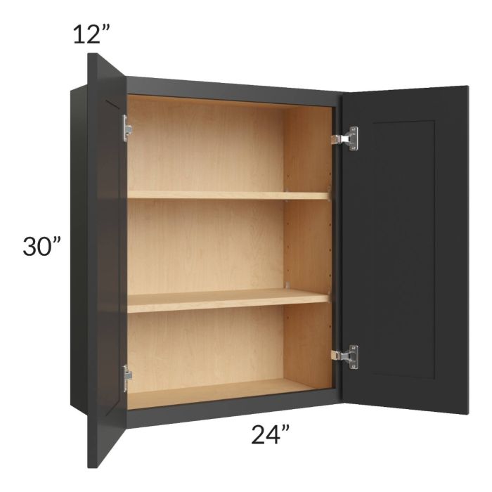 RTA Madison Black Shaker 24" x 30" Wall Cabinet with 2 Decorative End Panels