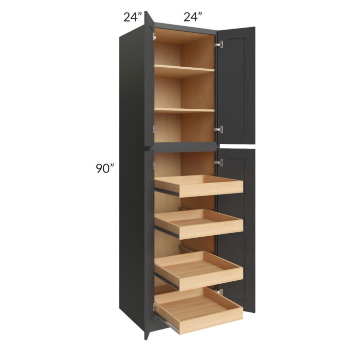 RTA Madison Black Shaker 24" x 90" x 24" Wall Pantry Cabinet with 4 Rollout Trays