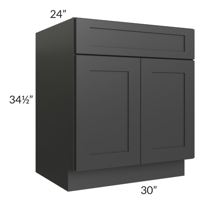 RTA Madison Black Shaker 30" Base Cabinet with 1 Decorative End Panel and 1 Roll Out Tray