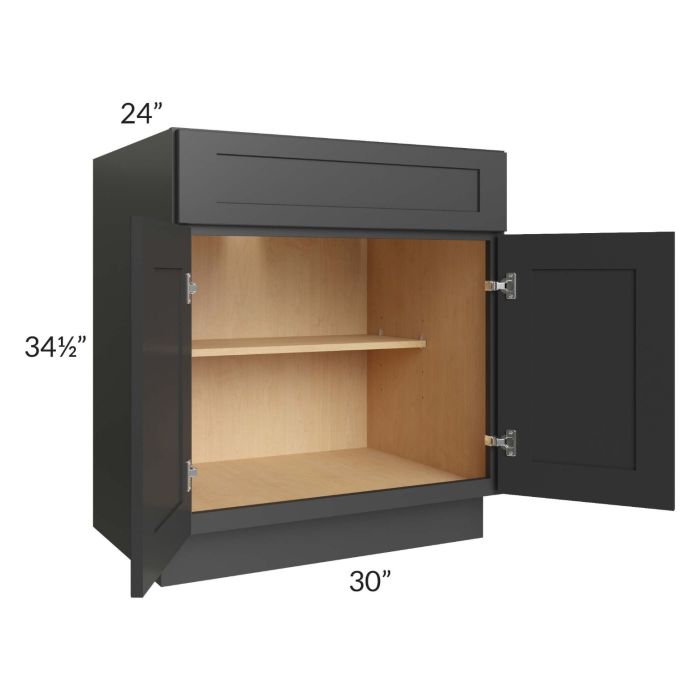 RTA Madison Black Shaker 30" Base Cabinet with 1 Decorative End Panel and 2 Roll Out Trays
