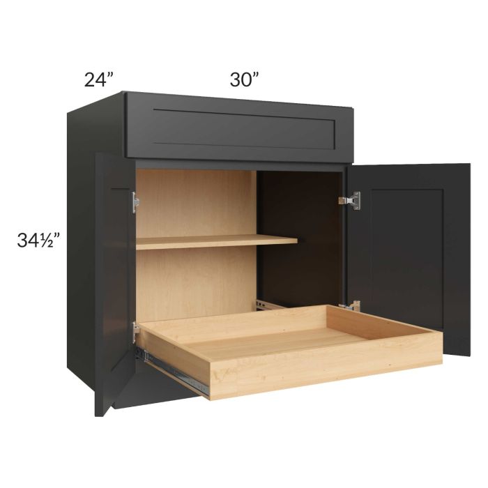 RTA Madison Black Shaker 30" Base Cabinet with 1 Rollout Tray and 2 Decorative End Panels