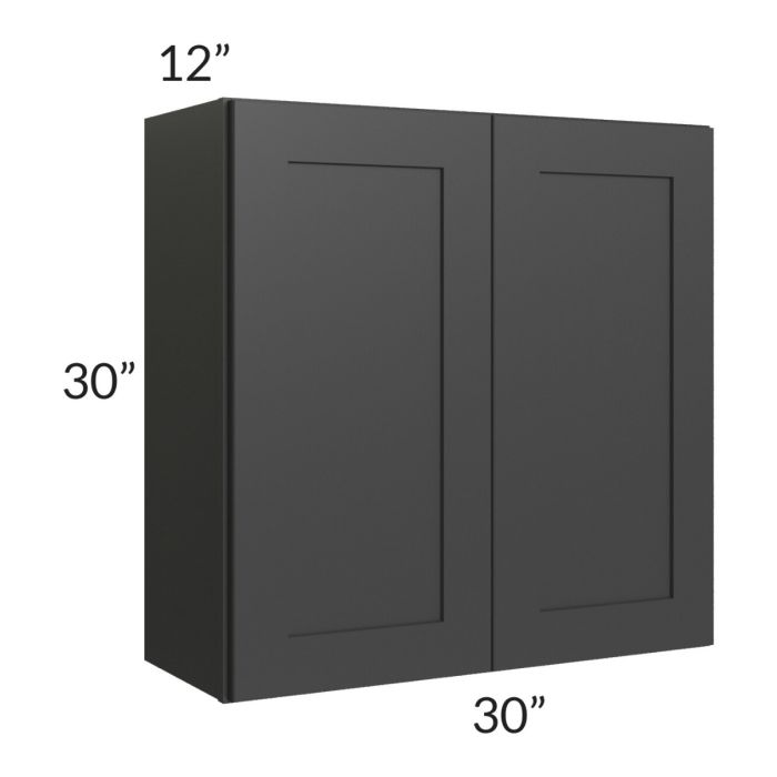RTA Madison Black Shaker 30" x 30" Wall Cabinet with 1 Decorative End Panel
