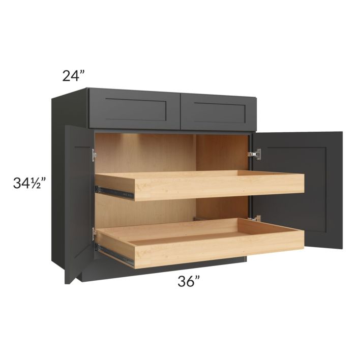 RTA Madison Black Shaker 36" Base Cabinet with 2 Rollout Trays