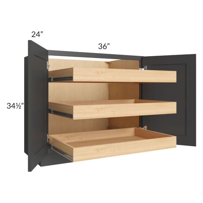 RTA Madison Black Shaker 36" Full Height Base Cabinet with 3 Rollout Trays