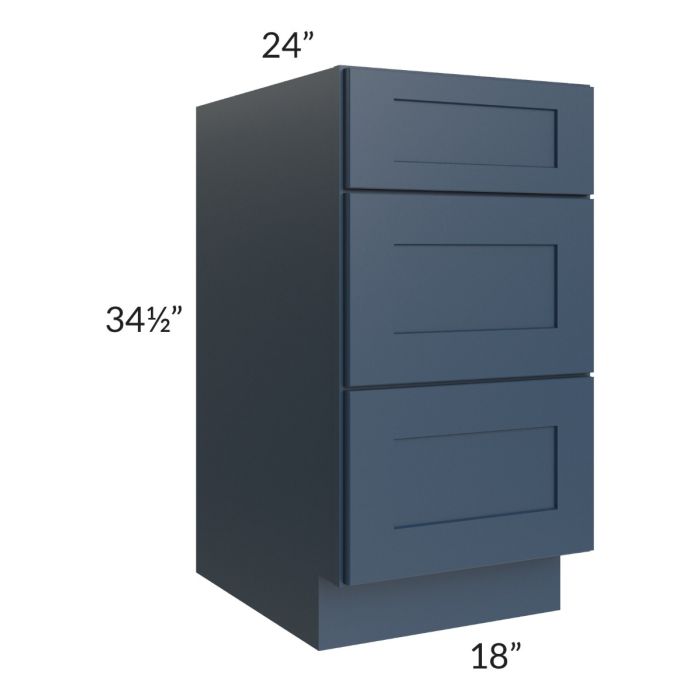 RTA Madison Navy Shaker 18" 3-Drawer Base Cabinet