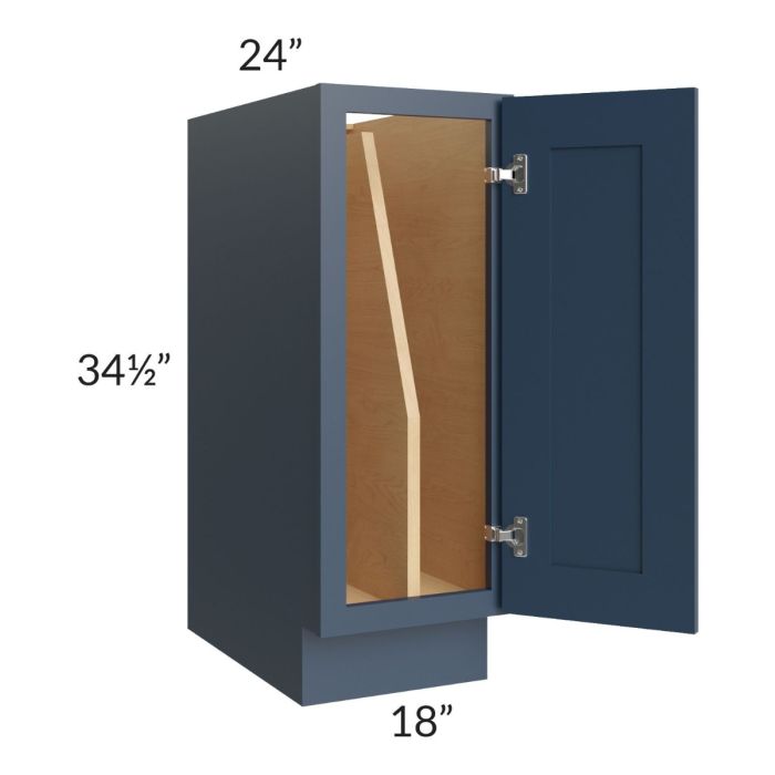 RTA Madison Navy Shaker 18" Full Height Door Tray Divider Base Cabinet with 1 Decorative End Panel