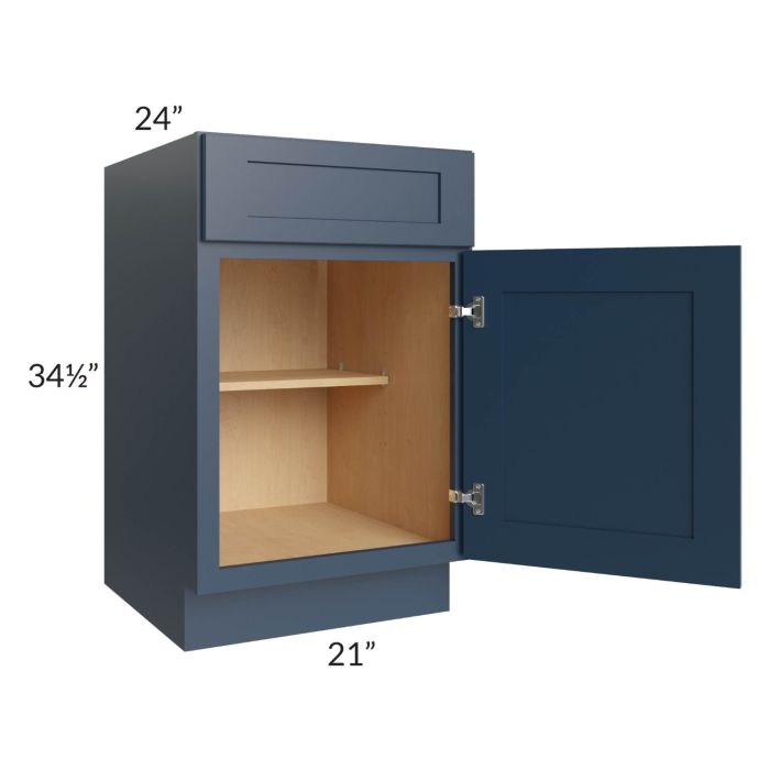 RTA Madison Navy Shaker 21" Base Cabinet with 1 Roll Out Tray