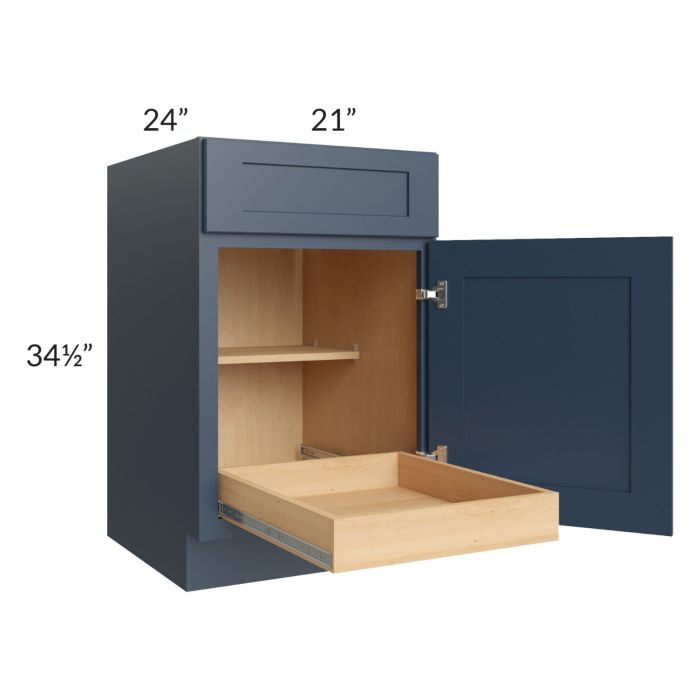 RTA Madison Navy Shaker 21" Base Cabinet with 1 Rollout Tray