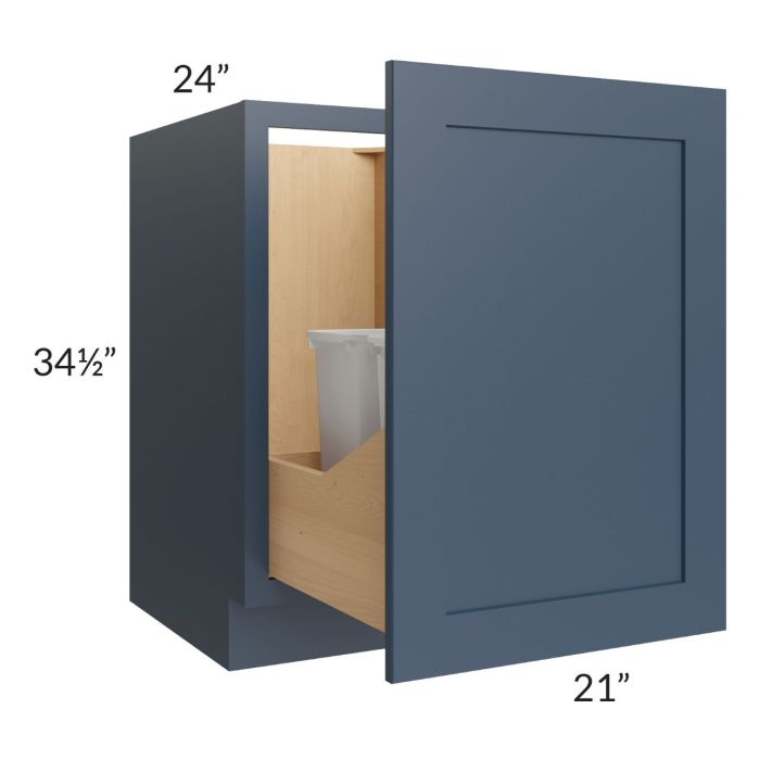 RTA Madison Navy Shaker 21" Full Height Door Base Cabinet with Double Trashcan Pullout