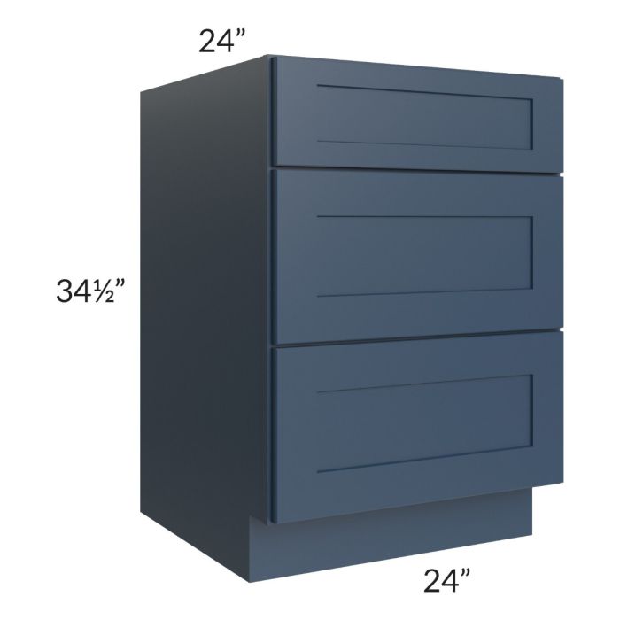 RTA Madison Navy Shaker 24" 3-Drawer Base Cabinet with 2 Decorative End Panels