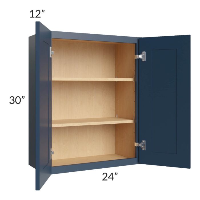 RTA Madison Navy Shaker 24" x 30" Wall Cabinet with 1 Decorative End Panel