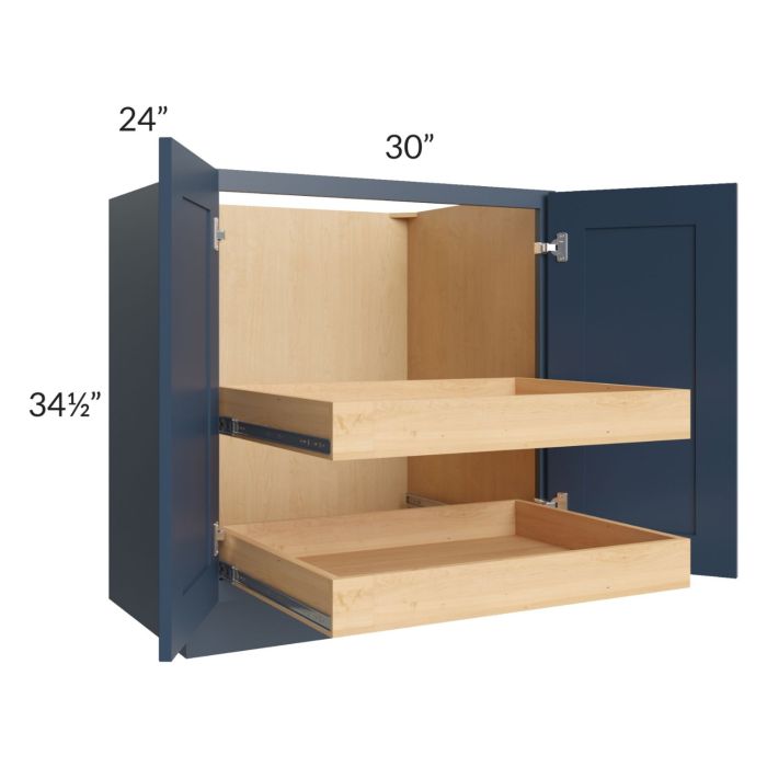RTA Madison Navy Shaker 30" Full Height Base Cabinet with 2 Rollout Trays