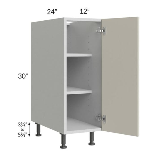 RTA Milan Beige Matte 12" Full Height Door Base Cabinet-Left Hinged with 1 Finished Side and Spice Pull-Out